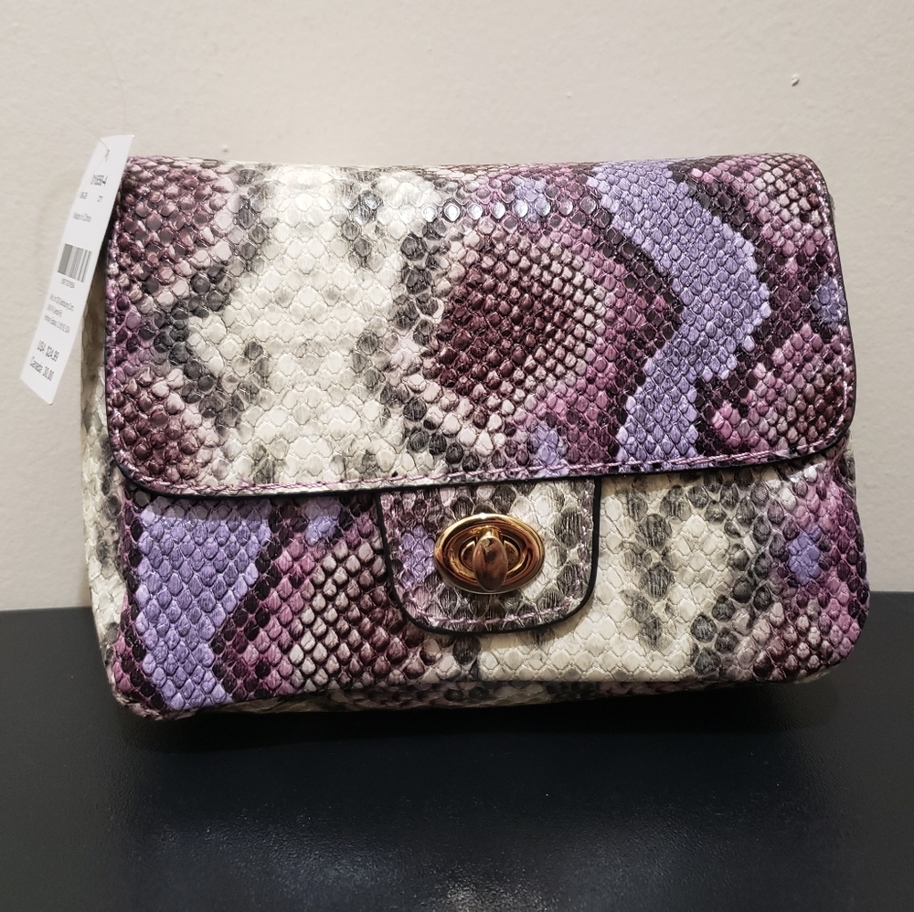 Icing Purple Faux Snakeskin Small Crossbody Purse - Picture 3 of 7